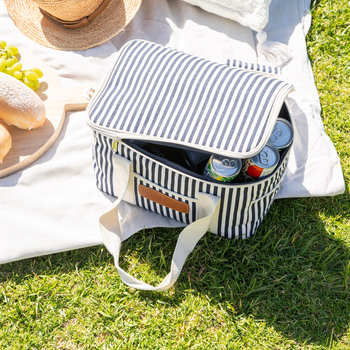 Navy & Cream Stripe Picnic Cooler Bag