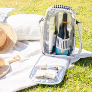 Wine Bag Navy/Cream Stripe with Cream Shoulder Belt