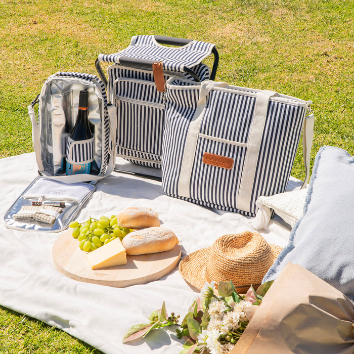 PICNIC COOLER STOOL Navy/Cream Stripe 21x10x33cm