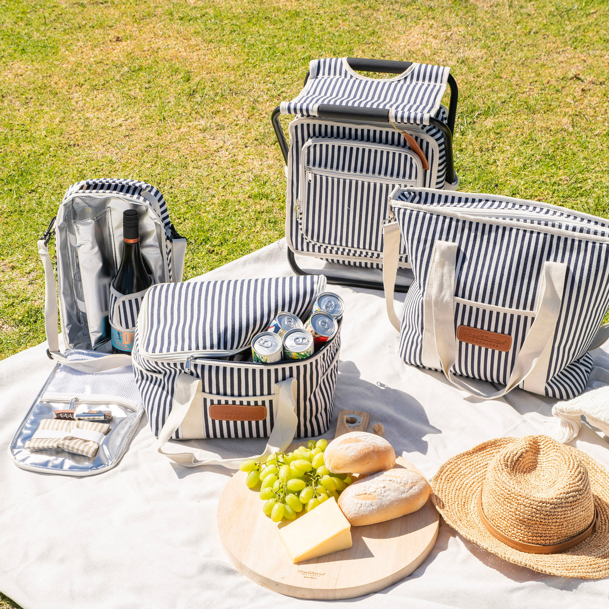 Navy & Cream Stripe Picnic Cooler Bag