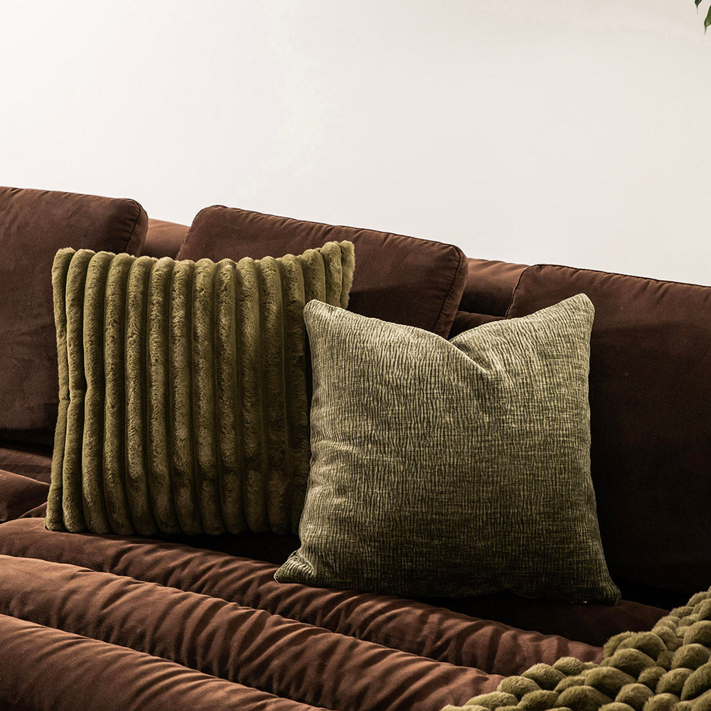 Cushion Rib Faux Fur Olive Green 50cm