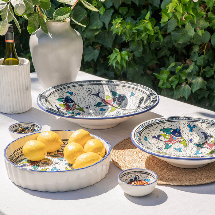 PIE DISH Round Fish Red/Blue/Green 30cm