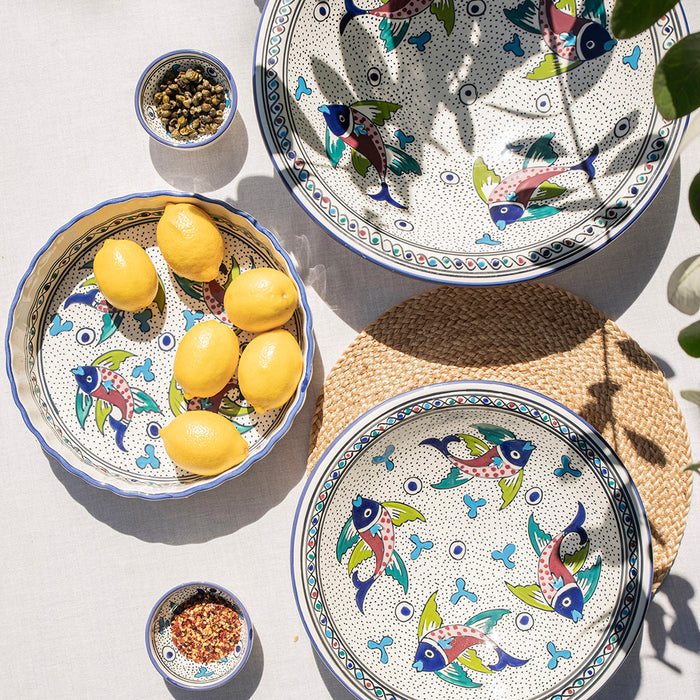 PIE DISH Round Fish Red/Blue/Green 30cm