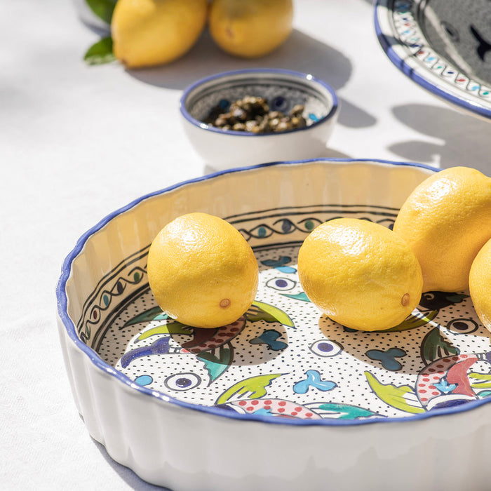 PIE DISH Round Fish Red/Blue/Green 30cm