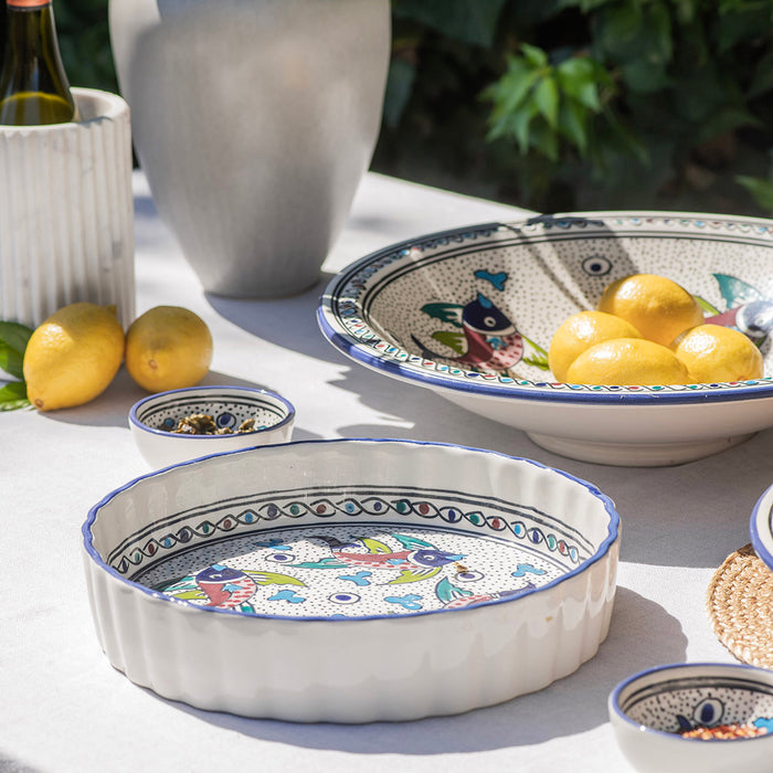 PIE DISH Round Fish Red/Blue/Green 30cm