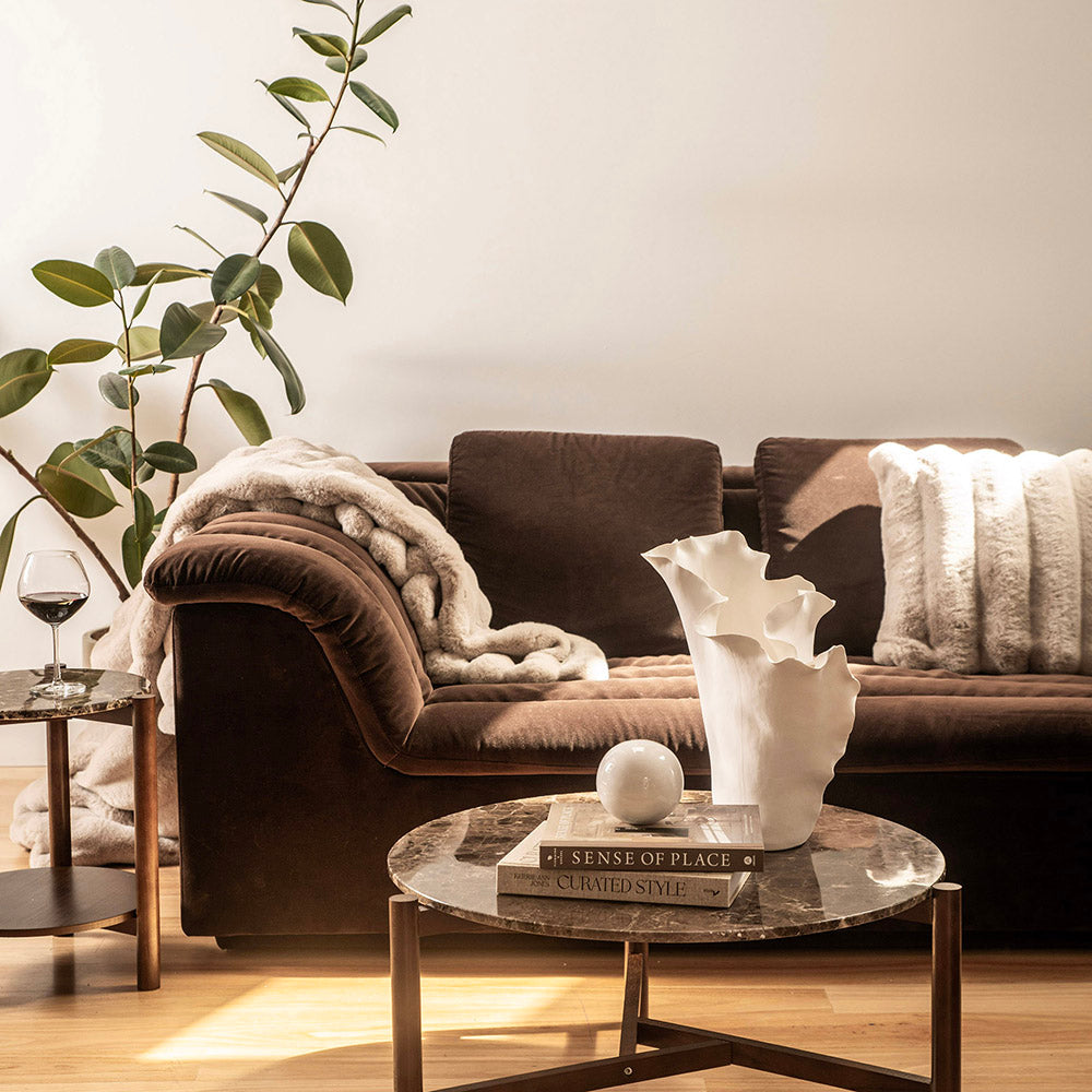 Wood & Brown Marble Coffee Table