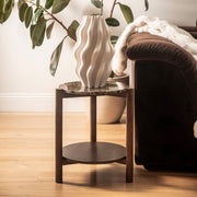 Wood & Brown Marble Side Table