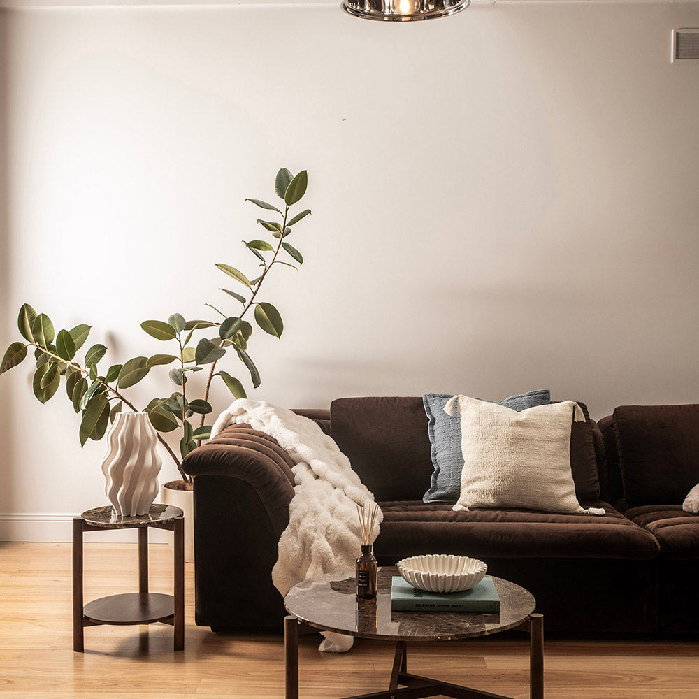 Wood & Brown Marble Coffee Table
