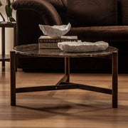 Wood & Brown Marble Coffee Table