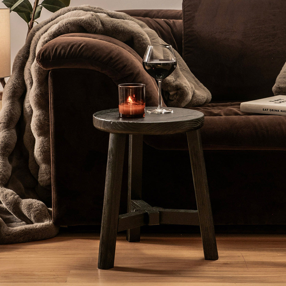 Elm Wood Stool Black