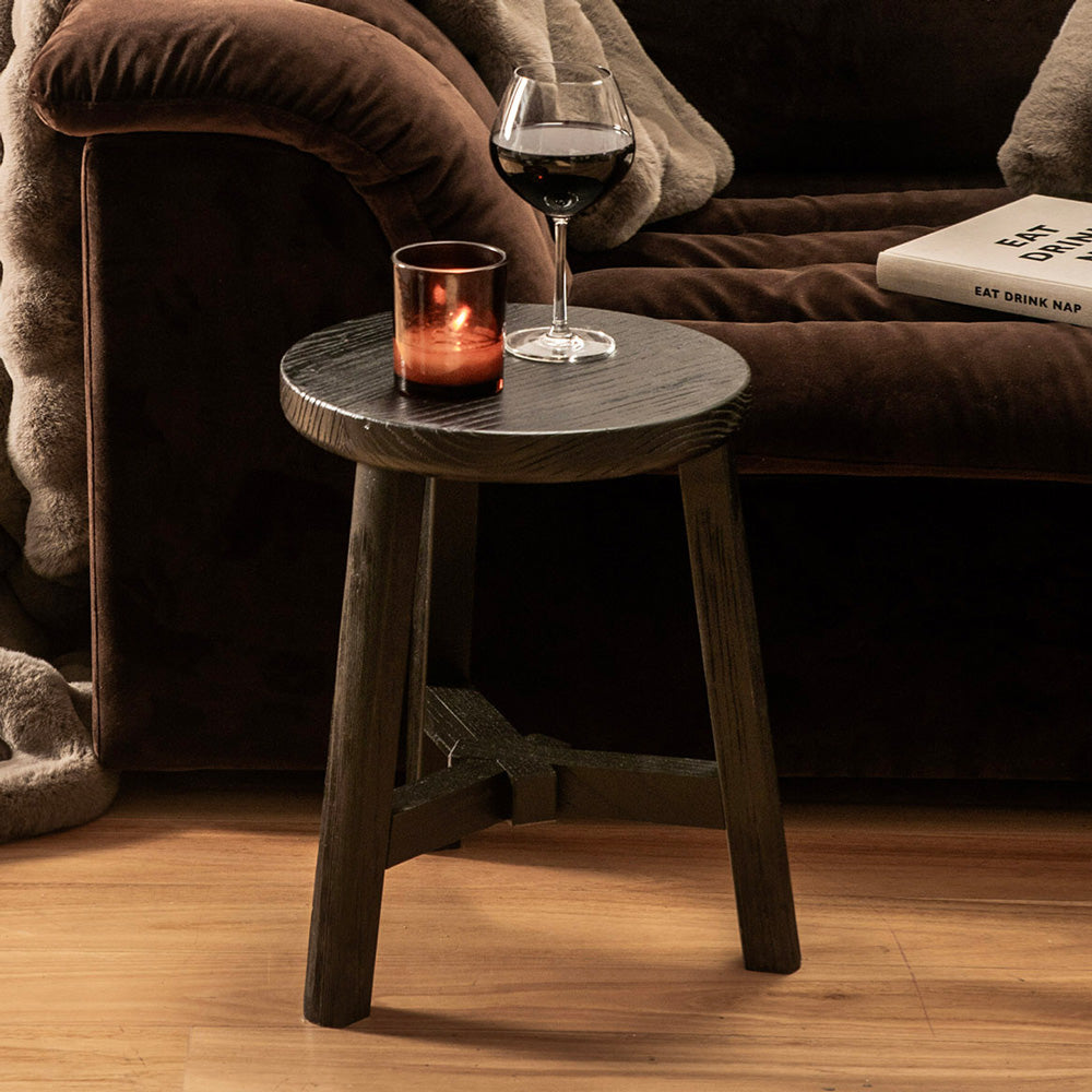 Elm Wood Stool Black