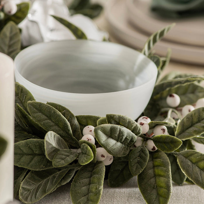 Candle Wreath with Leaves & White Berries