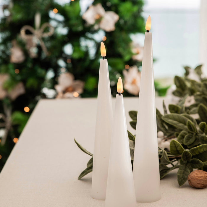 Candle Cone Flameless LED White Set/3 Small, Medium & Large