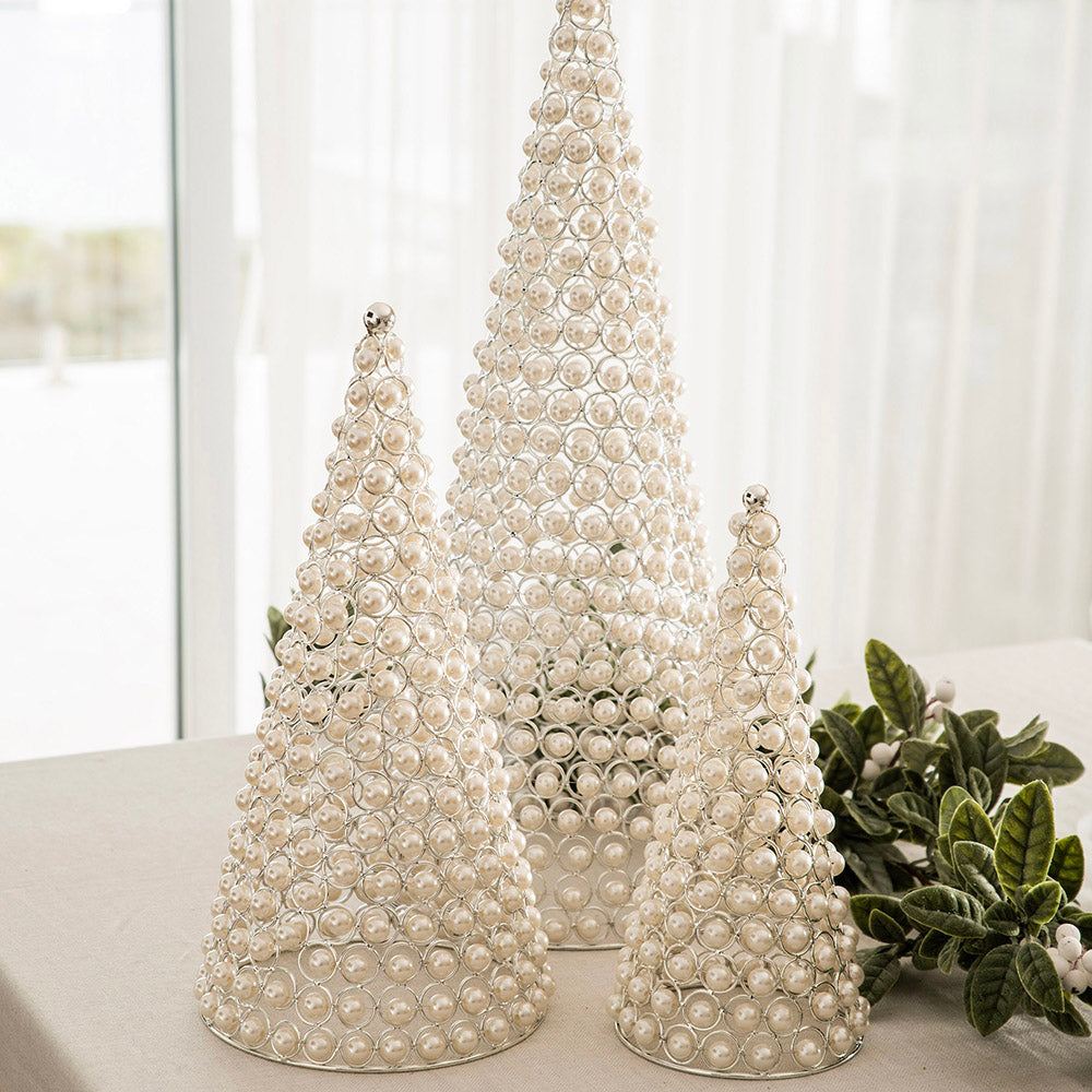 Christmas Cone Pearls Silver Small 13x31cm