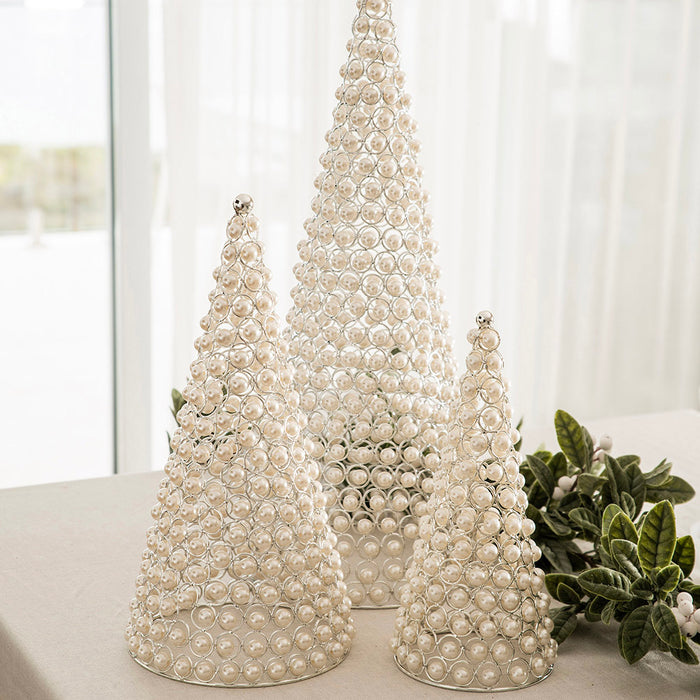 Christmas Cone Pearls Silver Large 24x61cm