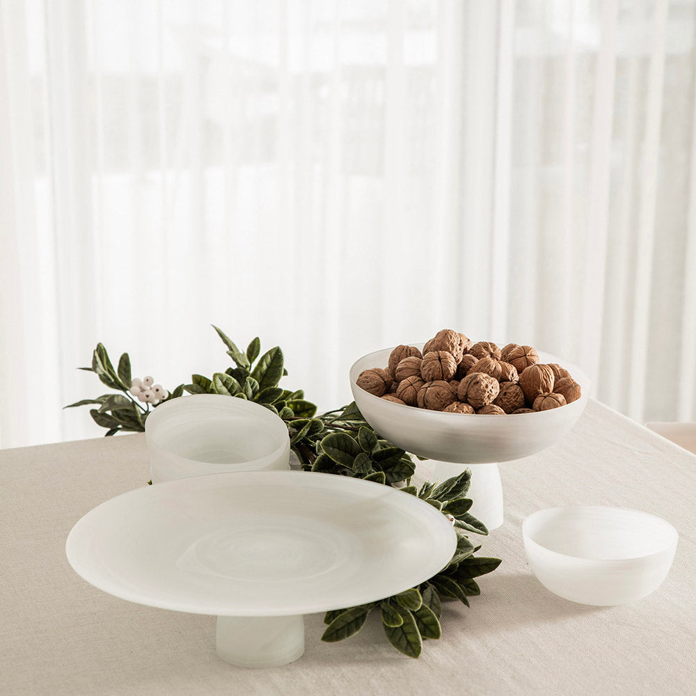 Matte White Alabaster Round Bowl 28cm