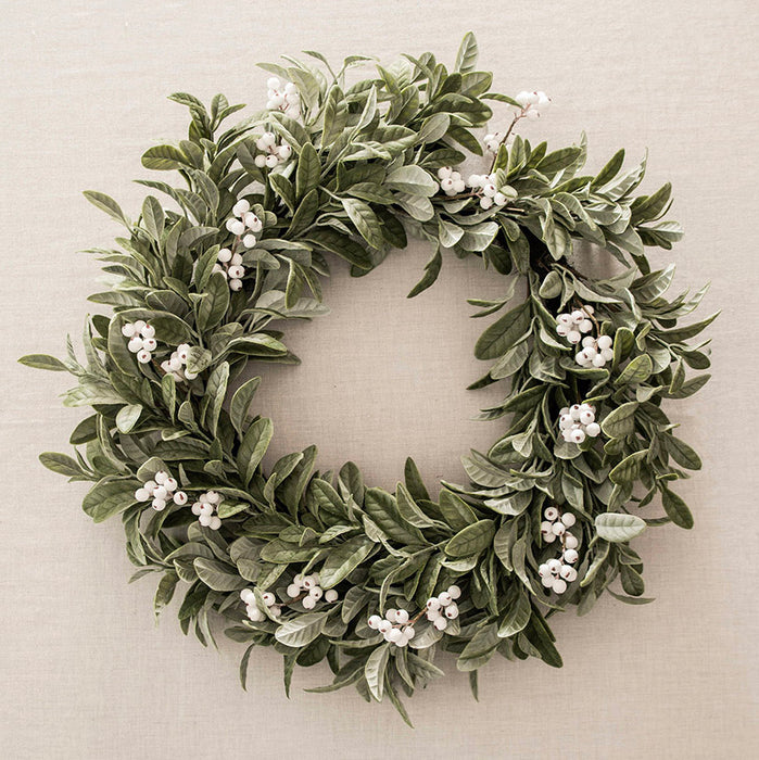 Wreath Leaves with White Berries 60cm