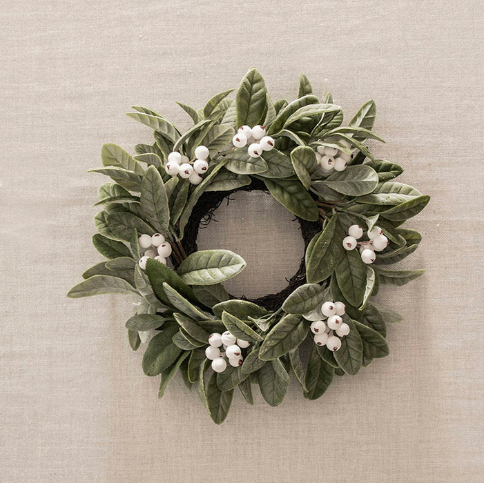 Candle Wreath with Leaves & White Berries