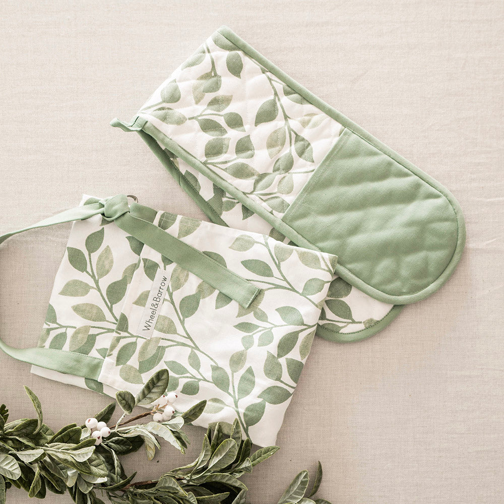 Leaves Print Double Oven Mitt Green 18x90cm