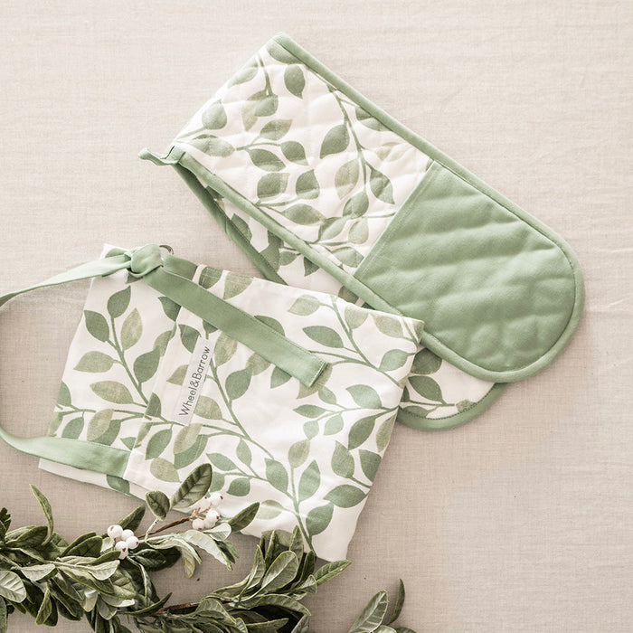 Leaves Print Double Oven Mitt Green 18x90cm