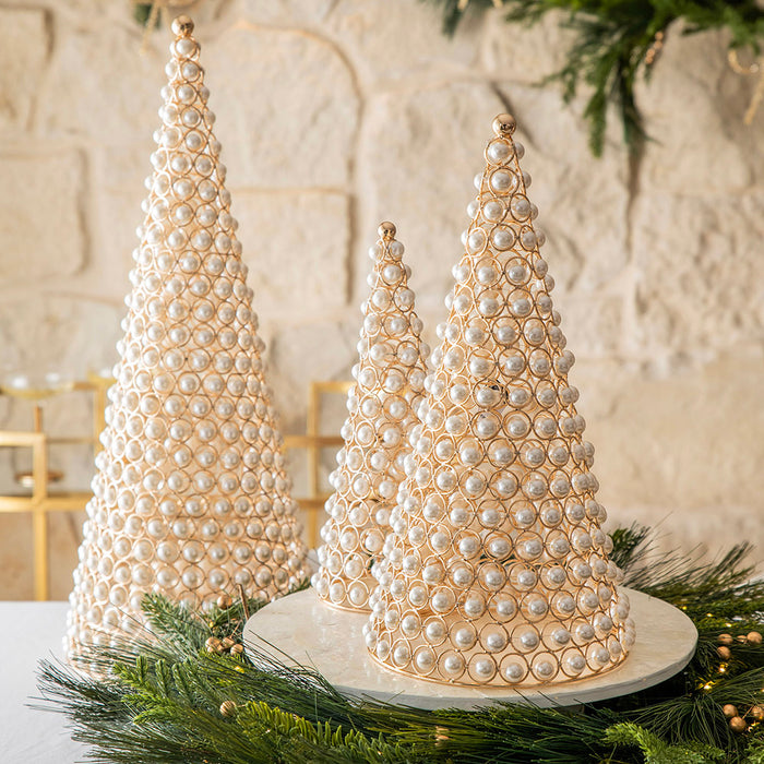 Christmas Cone Pearls Gold Small 13x31cm