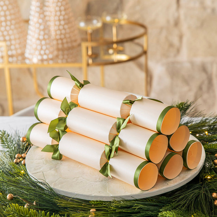 Christmas Bon Bons Luxury Box 8 Cream with Green Ribbon