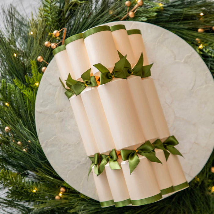 Christmas Bon Bons Luxury Box 8 Cream with Green Ribbon