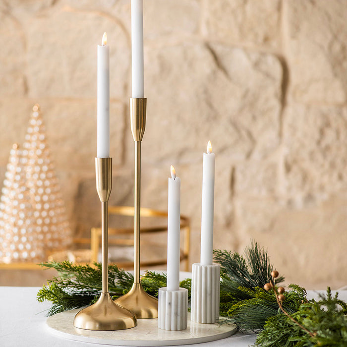 White Marble Ribbed Taper Candle Holder 7x5cm