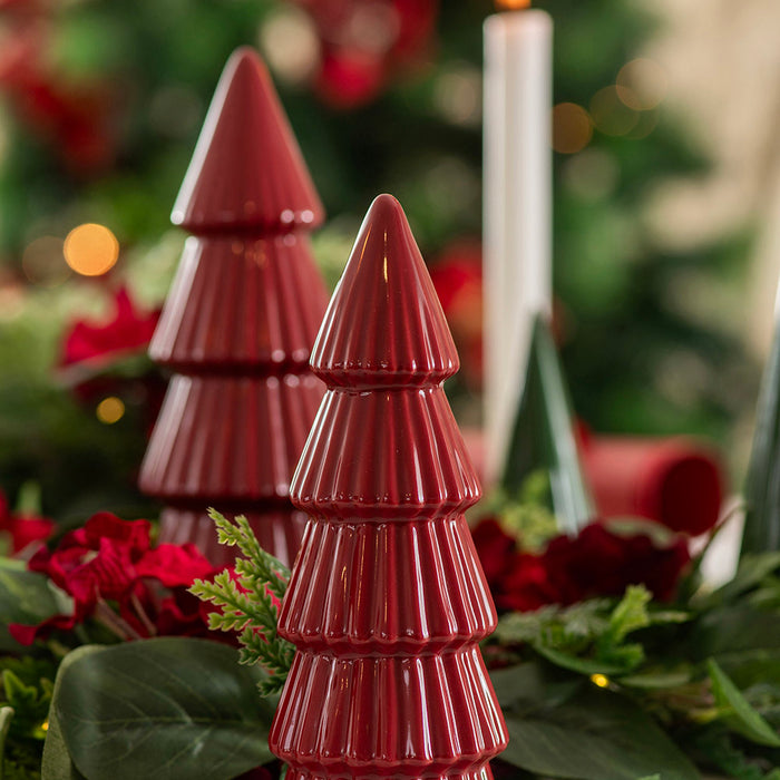 Red Ceramic Layered Christmas Cone 20cm