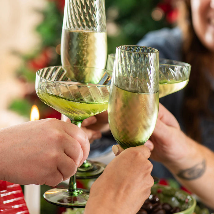 Coupe Glass Ribbed Swirl Forest