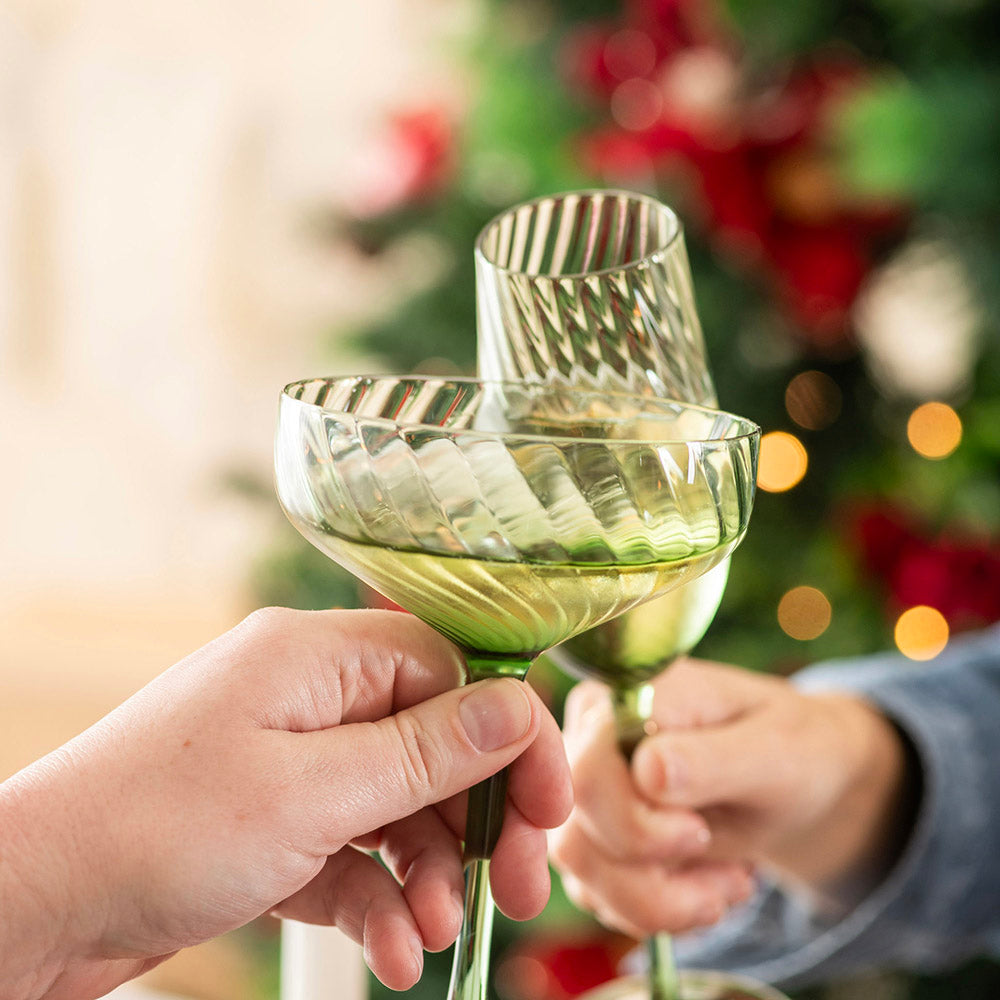 Coupe Glass Ribbed Swirl Forest