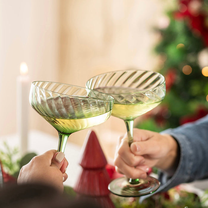 Coupe Glass Ribbed Swirl Forest