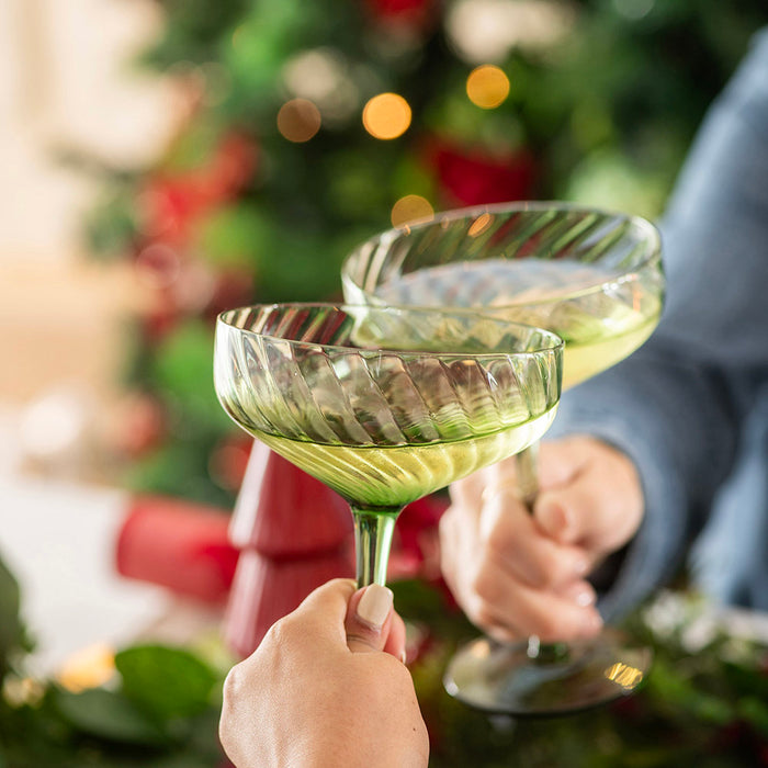 Coupe Glass Ribbed Swirl Forest