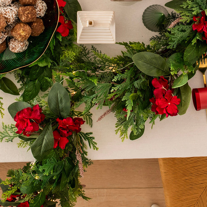 Garland with Red Flowers & Berries 150cm