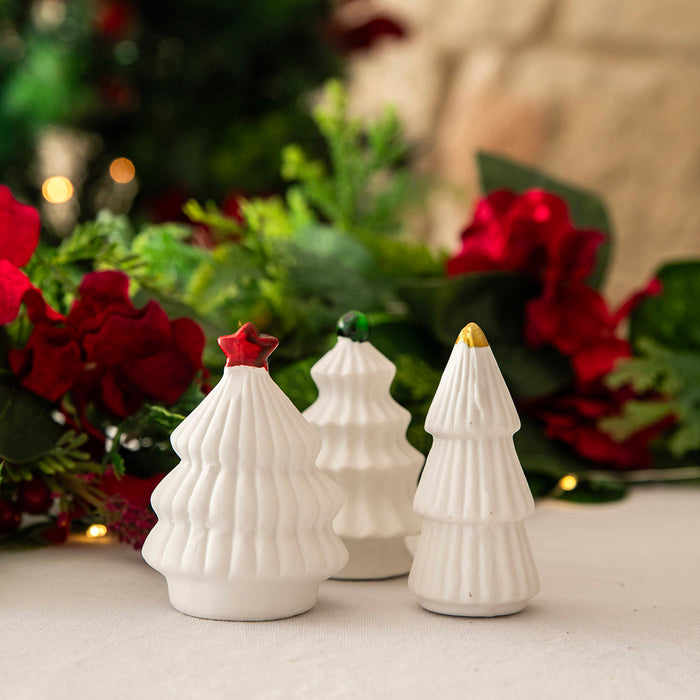 White Ceramic Christmas Tree Ornament Set/3