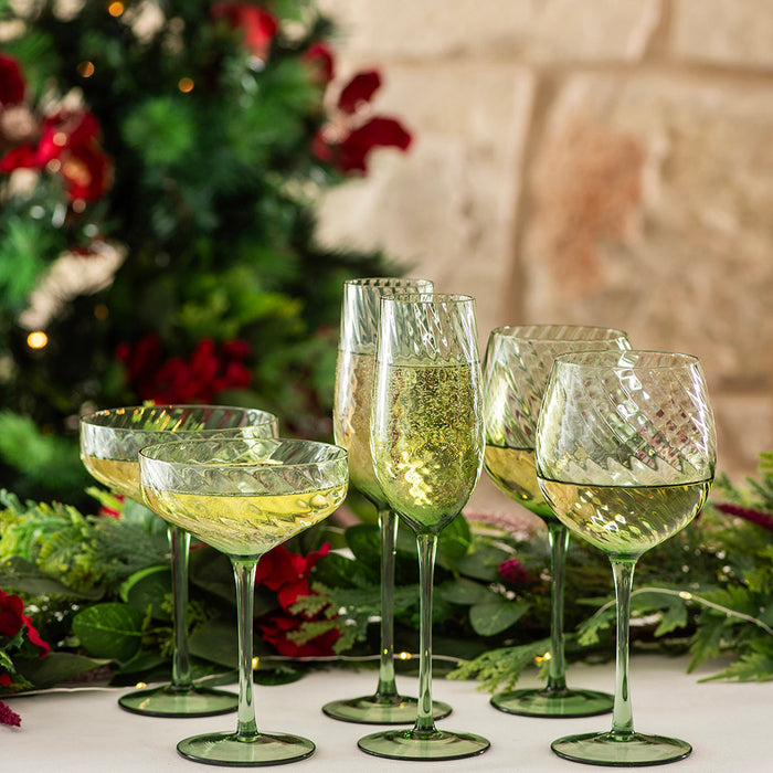 Wine Glass Ribbed Swirl Forest Green