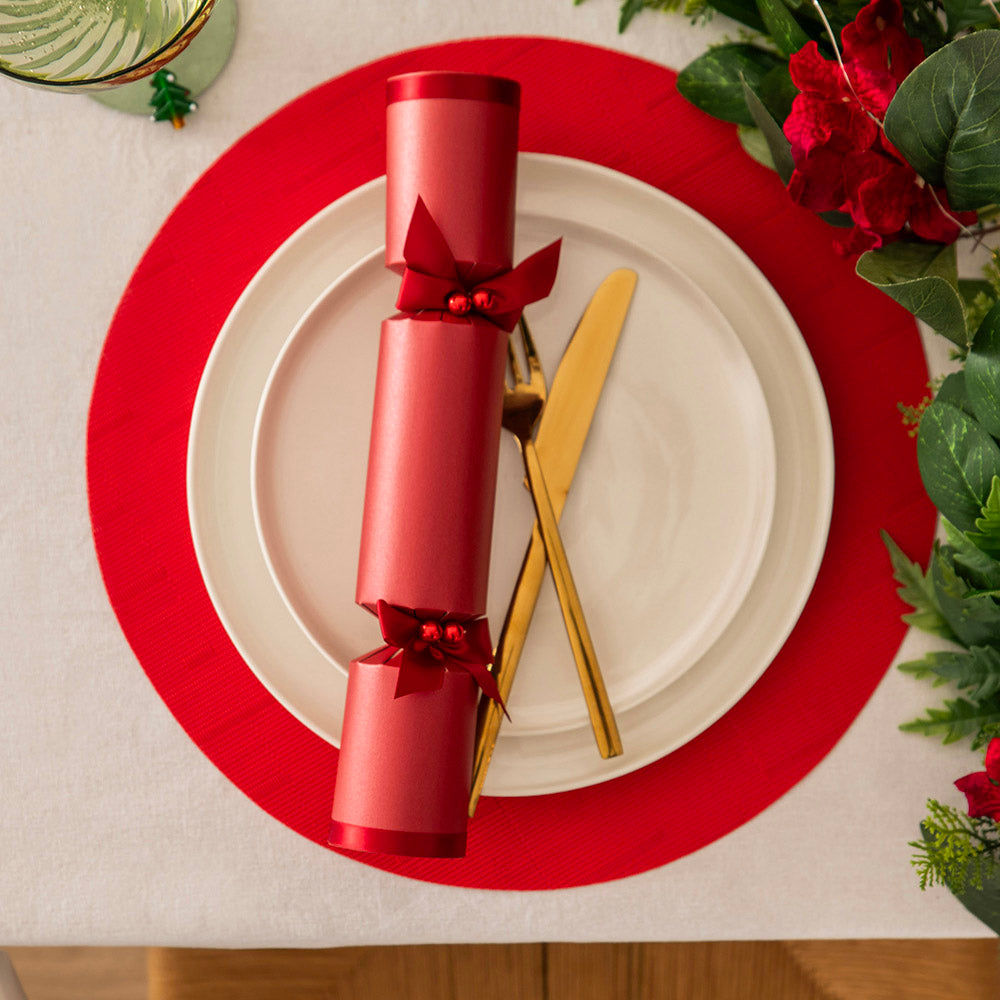 Matte Red w Red Ribbon 8pc Christmas Bon Bons