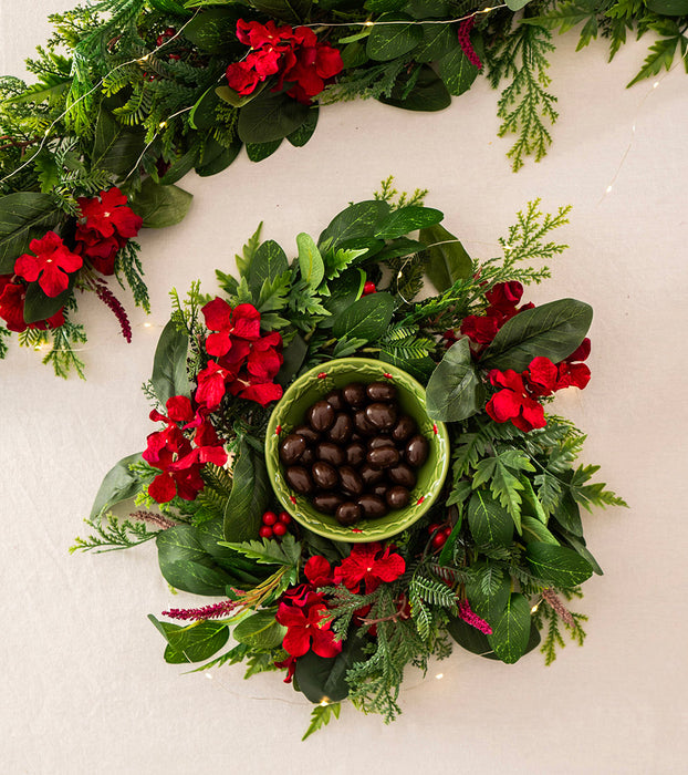 Candle Wreath with Red Flowers & Berries 40cm