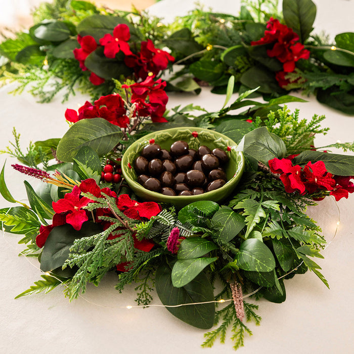 Candle Wreath with Red Flowers & Berries 40cm