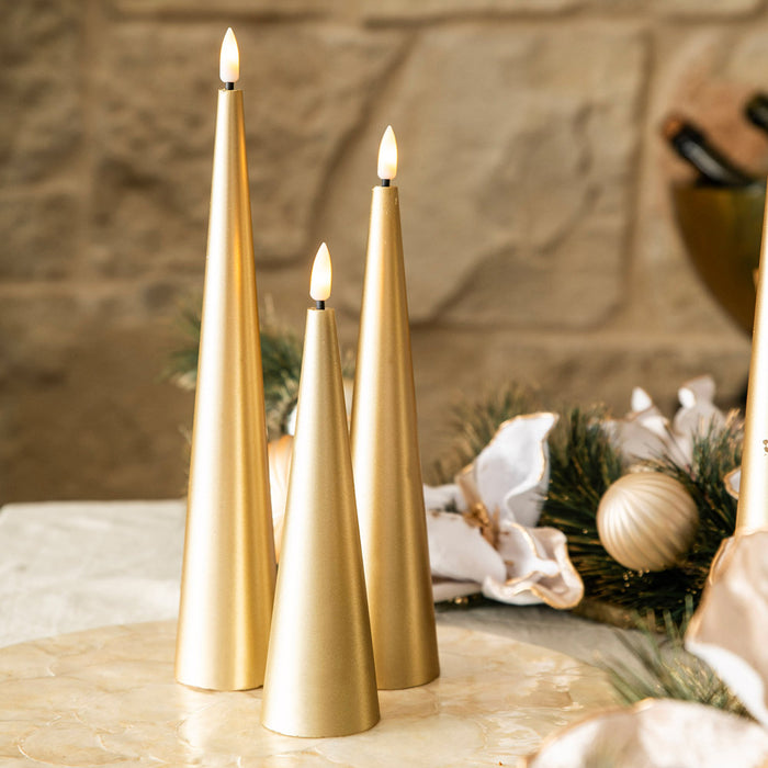 Candle Cone Flameless LED Gold Set/3 Small, Medium & Large