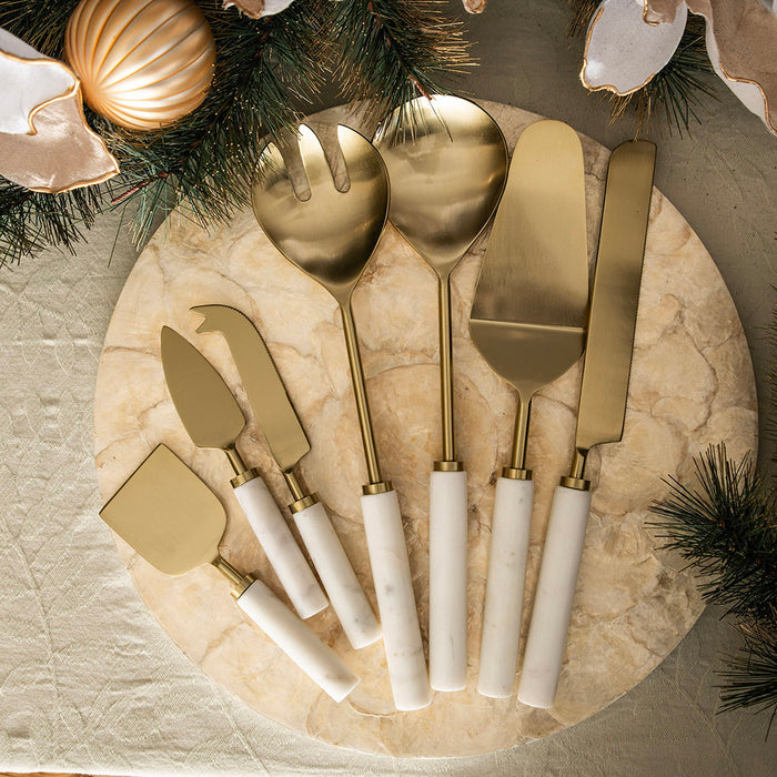 Salad Server Set Champagne with Marble Handle