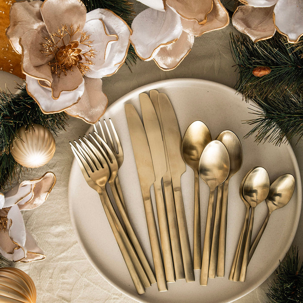 Brushed Champagne Gold 16 pc Stainless Steel Cutlery Set