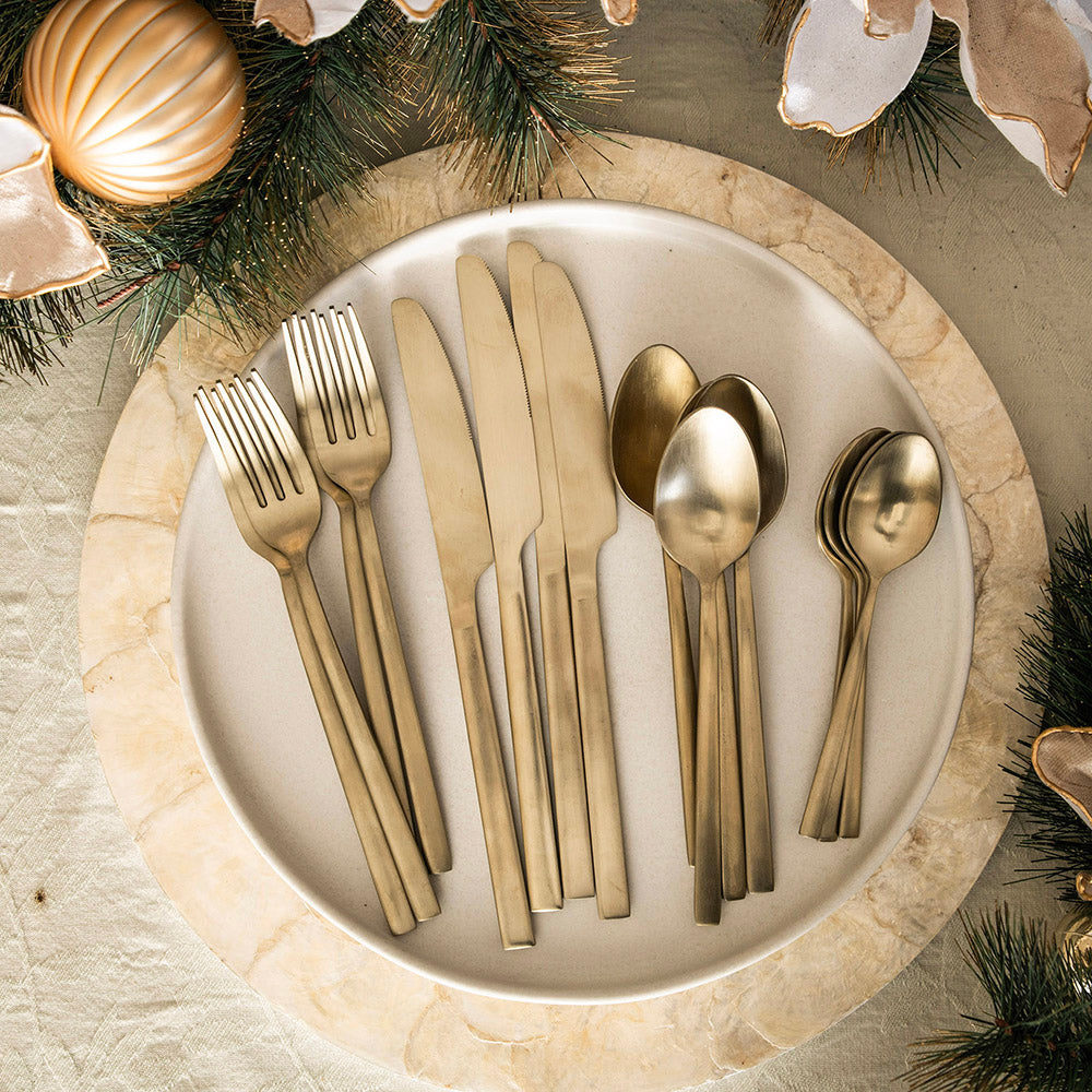 Brushed Champagne Gold 16 pc Stainless Steel Cutlery Set