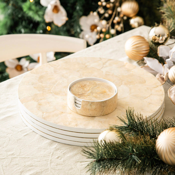 Gold Capiz Round Coaster Set/4