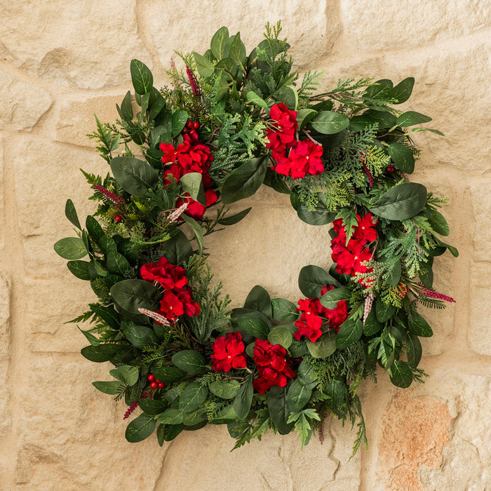 Wreath with Red Flowers & Berries 60cm