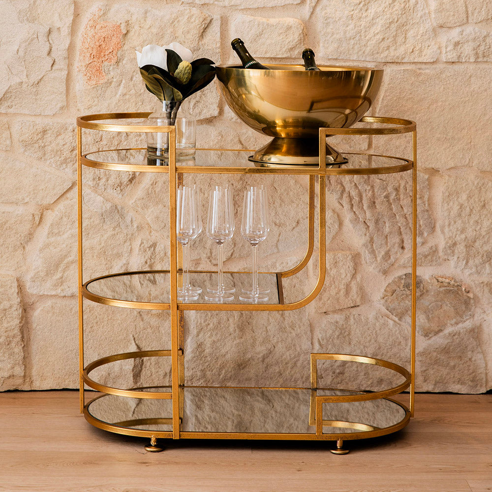 DRINKS TROLLEY Iron/Mirror Gold 83x84.5x47cm