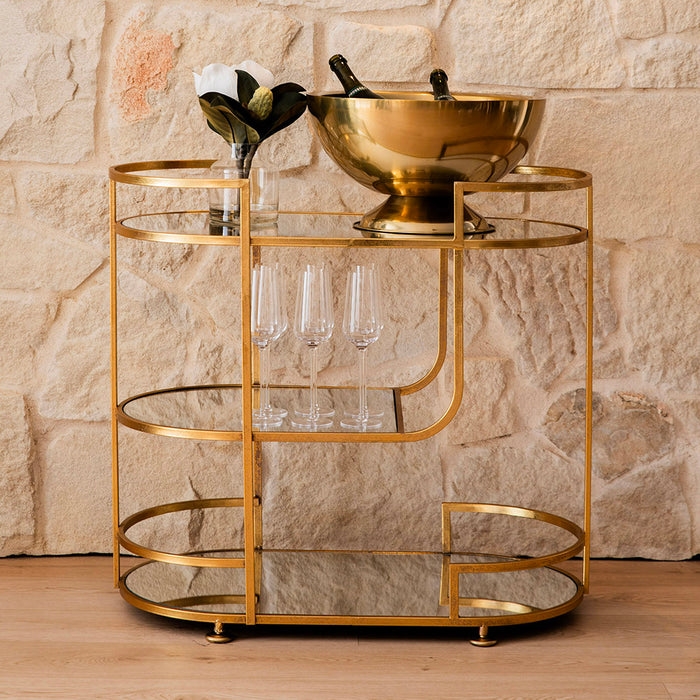 DRINKS TROLLEY Iron/Mirror Gold 83x84.5x47cm
