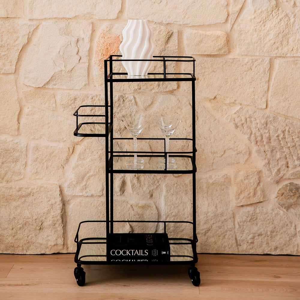 Drinks Trolley Tall Iron Round Matte Black