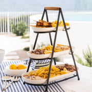 Black 3 Tier Serving Stand with White Platters