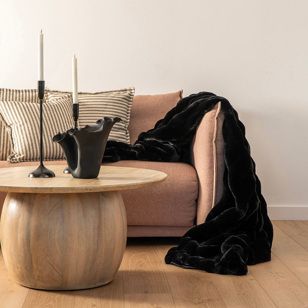 Black Striped 180x220cm Faux Rabbit Fur Throw